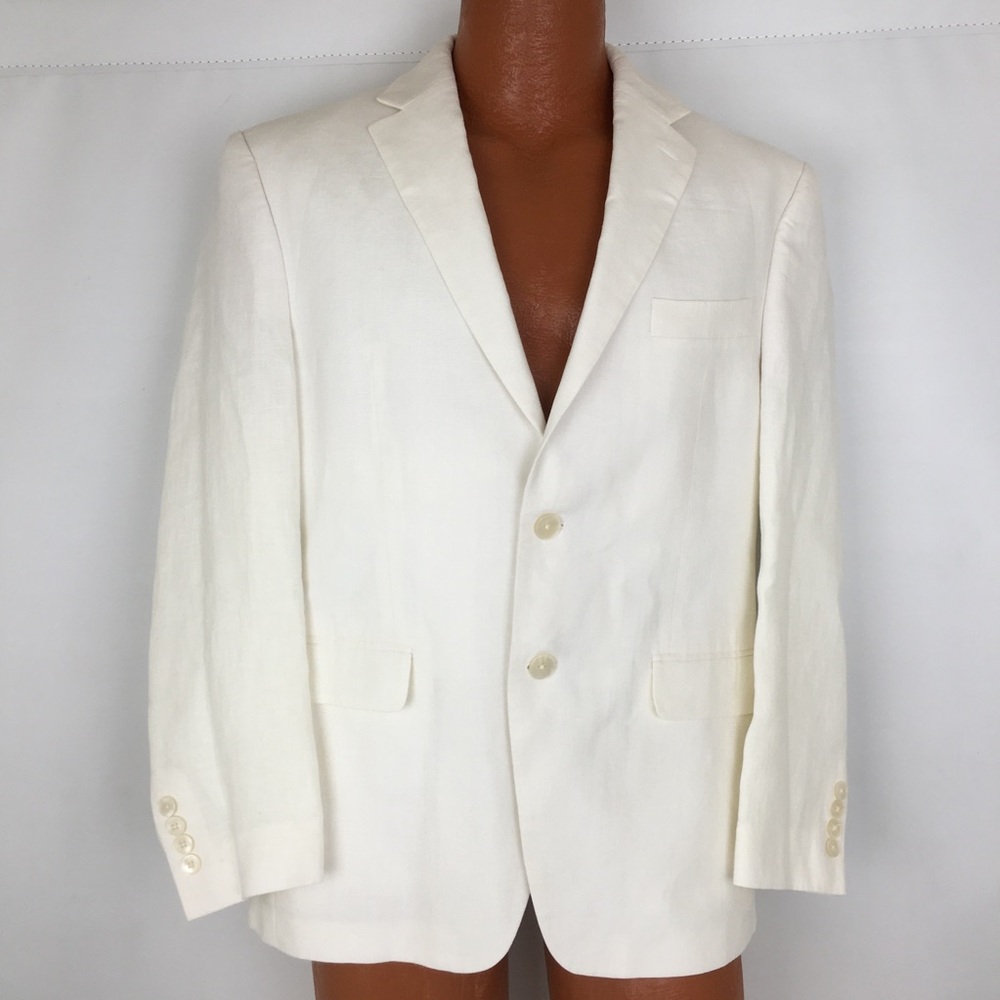 Lauren Ralph Lauren Mens White 100% Linen 2-Button Blazer Sport Coat Jacket 38S